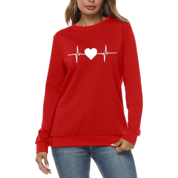 🆕Women Red Cotton Blend Valentine's Day Sweatshirt Love Heart Funny Teen Shirt - Picture 2 of 6